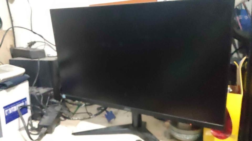 AOC Computer Monitor Display Screen (Category: Monitor Screens) located in Quezon City. Submitted by jeysell (Listing ID 1465518439, Image 2). Description: - Brand: Monitor 24B1XHS 23.8 inch - Condition: Fully working and tested, displays brand logo clearly upon startup - Design: Sleek matte black bezel with thin borders and a sturdy V-shaped stand - Display: Standard widescreen format with a clean surface and minimal glare - Connectivity: Standa