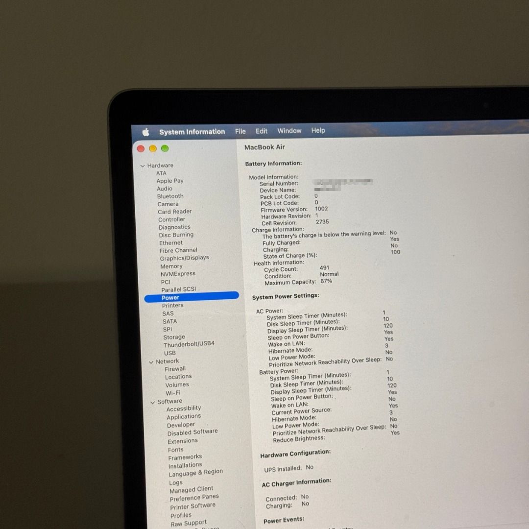 Apple MacBook Air Space Grey 💻 (Category: Laptops & Notebooks) located in Trece Martires City. Submitted by cearulousnox (Listing ID 1465450869, Image 3). Description: Selling my personal MacBook Air M1 (2020) in Space Gray. Still works well and has mainly been used for work, browsing, documents, and everyday tasks. 😇 Unit details: - Apple M1 Chip - 8GB Unified Memory - 256GB SSD - 13.3-inch Retina Display - Battery Health: 87% - Cycle Count: 4
