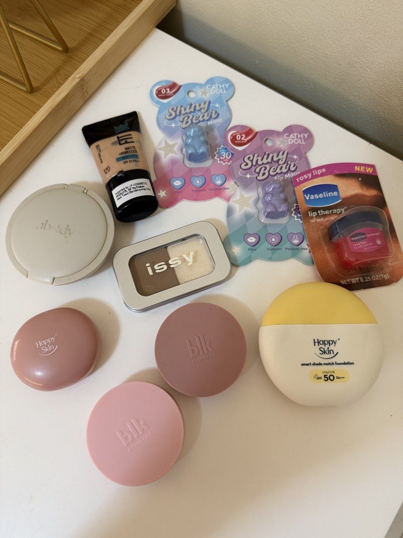 Assorted Makeup Bundle (BLK, Happy Skin, Enigma, Maybelline) (Category: Makeup) located in Cebu City. Submitted by coffeebooksandcases (Listing ID 1465391694, Image 2). Description: Random Makeup Bundle Php 1,700 + Shipping Fee 📍Cebu City ▪️ Enigma Skintroduction Longwear Liquid Foundation Shade: Porcelain Condition: Only 2 pumps used ▪️Happy Skin Smart Shade Match Foundation Shade: Light Beige Condition: Used only once Source: Happy Skin, Ayala