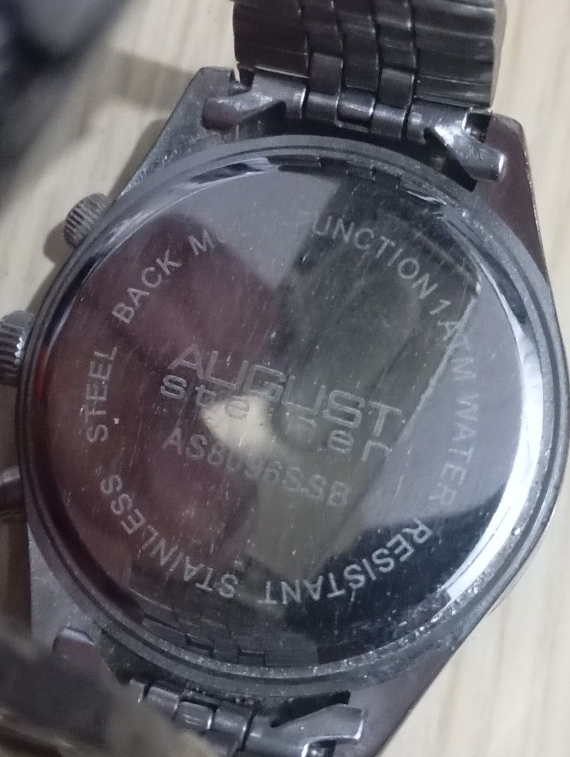 August Steiner (Category: Men's Watches) located in Las Pinas. Submitted by quick_deals_great_finds2 (Listing ID 1465511191, Image 2). Description: Original good working condition Quartz multifunction with battery 42mm large fits wrist 7 inches.