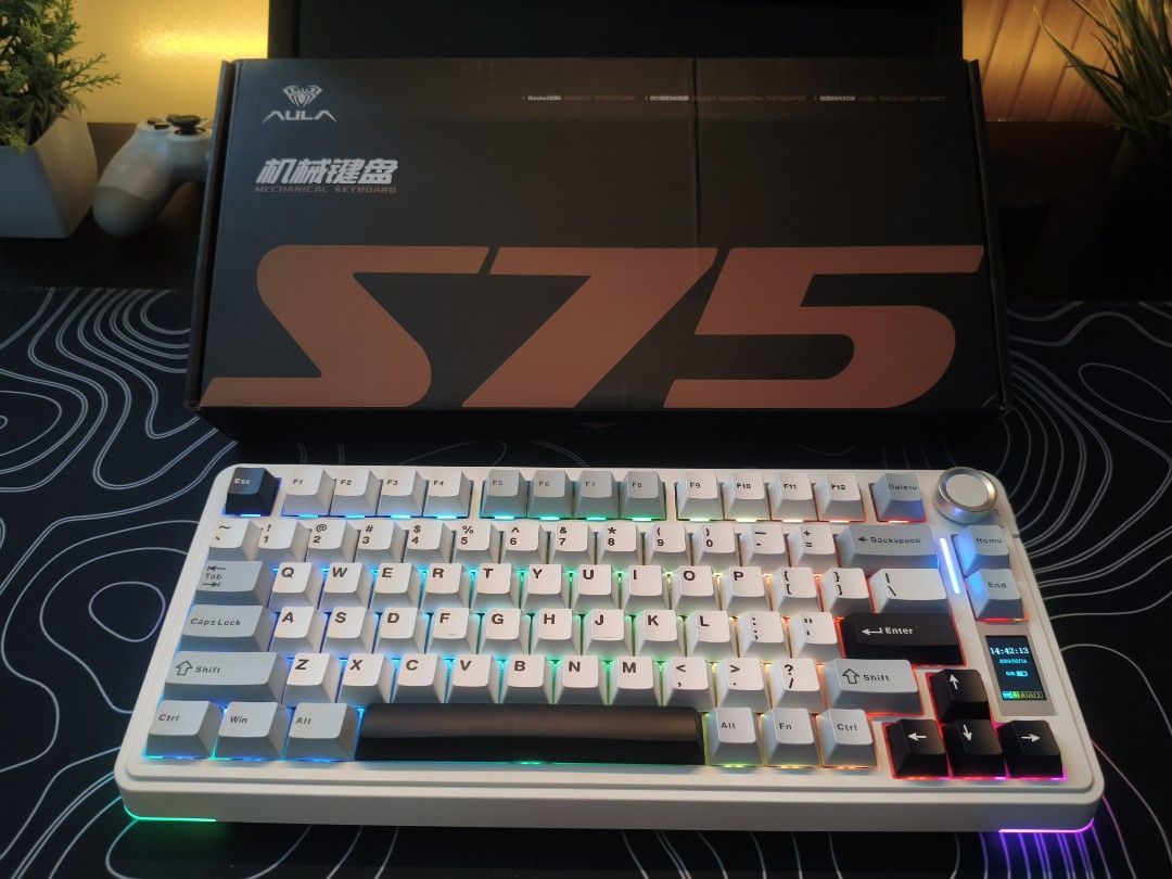 Aula S75 Pro Mechanical Keyboard (Tri-Mode) (Category: Computer Keyboard) located in Manila. Submitted by clicknflip_ph (Listing ID 1465482051, Image 3). Description: Condition: Brand New RFS: Resell / Buy and Sell ​Highlights & Specs ✅​3-Mode Connectivity: Bluetooth 5.0, 2.4GHz Wireless (Dongle included), and Type-C Wired ✅Caramel Latte Switch ​Package Inclusions: ✅Brand New Keyboard with acrylic dust cover​ ✅Original Box, Manual, and ✅​Type-C C