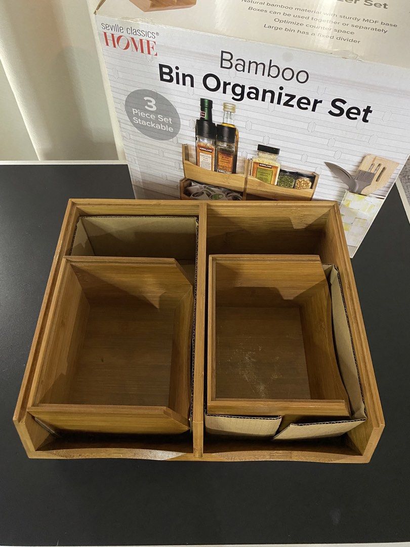 Bamboo Bin Organizer Set (Category: Food Organization & Storage) located in Manila. Submitted by glen_n (Listing ID 1465498200, Image 2). Description: Bamboo Bin Organizer Set Srp: 1,799 Selling for 650 Preloved but still in great condition. Letting go because i switched storage! FOR PICK-up only.