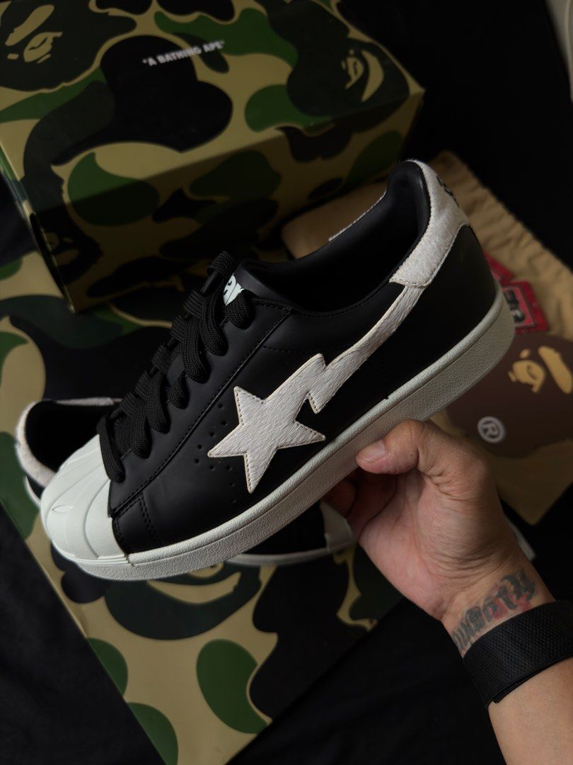 Bape Skull sta (Category: Sneakers) located in Calamba. Submitted by the_provider (Listing ID 1465467433, Image 3). Description: Bape Skull Sta •Bape Dubai mall purchase •8.5US/26.5CM •Black leather/calf hide •Complete box, dust bag, bape stickers & tags, bape paper bag •9.5/10 condition, like new, wore 3x at mall & office ₱7,600 only‼️ (srp ₱19,500) Rfs: I no longer posses the swag to wear these 📥 Calamba/Sta Rosa/Alabang.