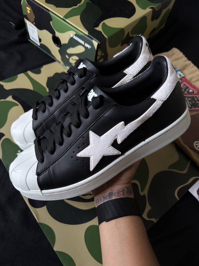 Bape Skull sta (Category: Sneakers) located in Calamba. Submitted by the_provider (Listing ID 1465467433, Image 2). Description: Bape Skull Sta •Bape Dubai mall purchase •8.5US/26.5CM •Black leather/calf hide •Complete box, dust bag, bape stickers & tags, bape paper bag •9.5/10 condition, like new, wore 3x at mall & office ₱7,600 only‼️ (srp ₱19,500) Rfs: I no longer posses the swag to wear these 📥 Calamba/Sta Rosa/Alabang.