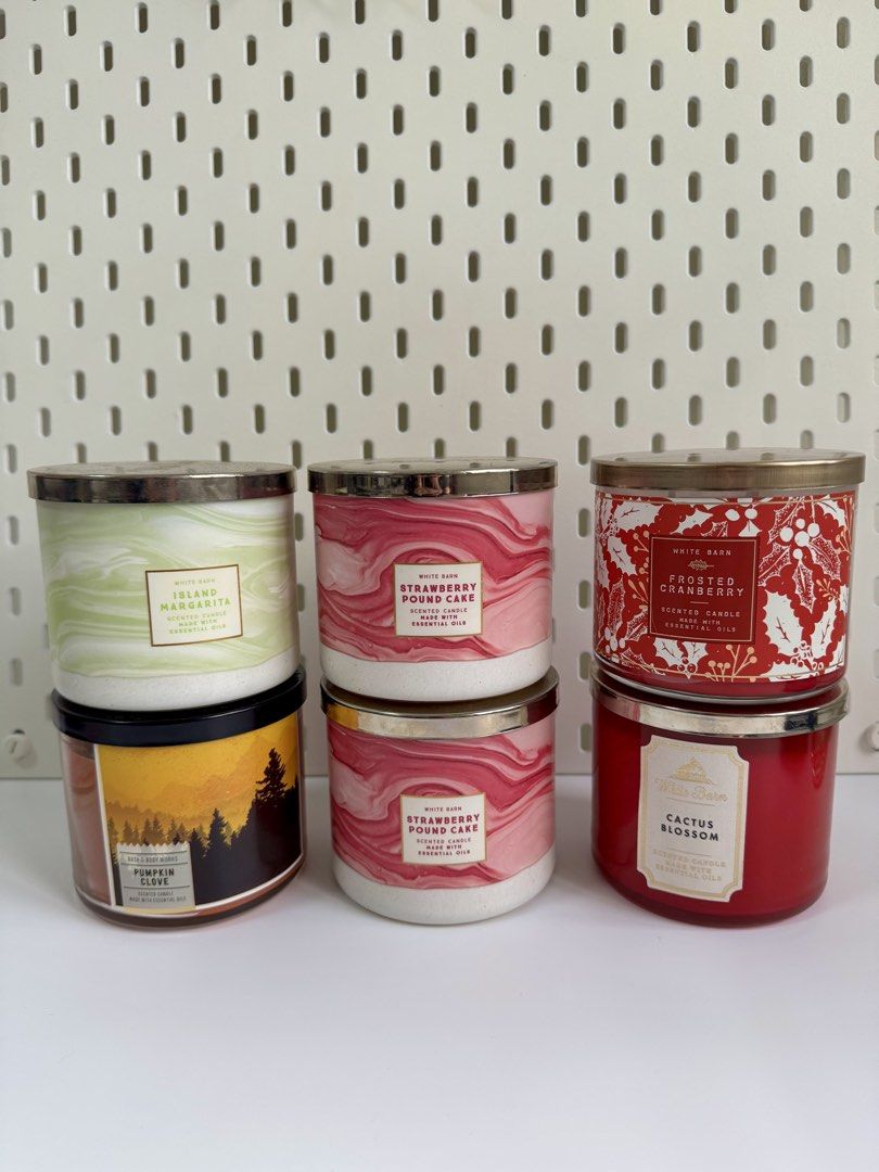 Bath & Body Works 3-Wick Scented Candles (Category: Home Fragrance) located in Marikina City. Submitted by aikavml (Listing ID 1465429599, Image 1). Description: Bath and Body Works 3-wick scented candles Island Margarita Strawberry Pound Cake Frosted Cranberry Cactus Blossom Pumpkin Clove Sugared Lemon Zest Peach Bellini Winter Sparkling Pear Riesling Perfect for gifts this holiday Paubos sale super mura na po nito compared to other sellers Auth