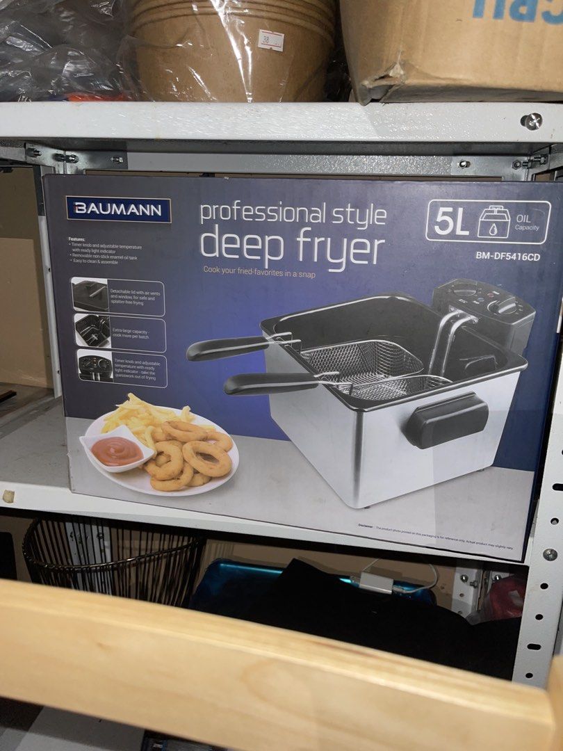 Baumann Professional Style Deep Fryer BM-DF5416CD 5L (Category: Fryers) located in Mandaluyong City. Submitted by lluisl (Listing ID 1465459068, Image 1). Description: - Brand new and factory-sealed Baumann Professional Deep Fryer (Model: BM-DF5416CD) - Generous 5-liter oil capacity with extra-large dual baskets for bigger batches - Adjustable temperature control and built-in timer with ready light indicator - Removable non-stick enamel oil tank 