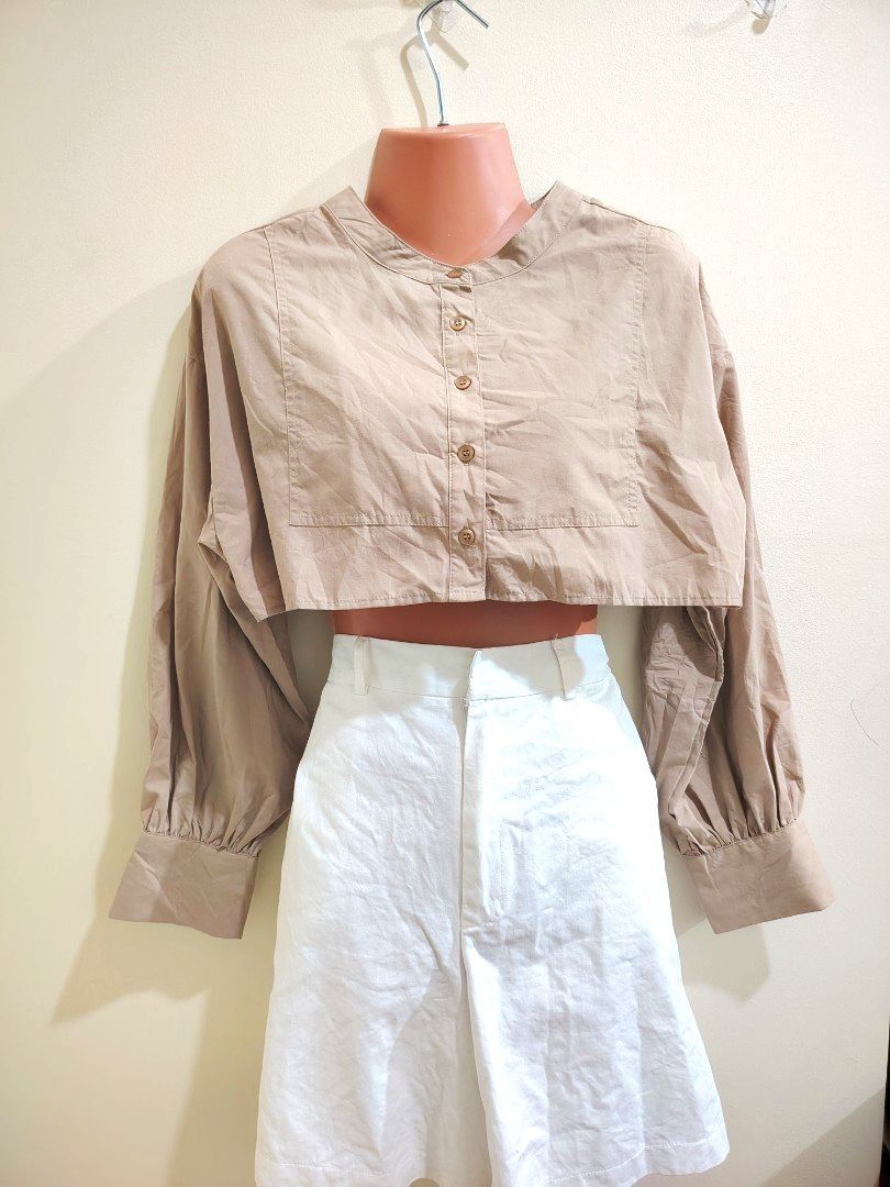 Beige Crop Top and White Shorts Set (Category: Sets or Coordinates) located in Quezon City. Submitted by timelesstreasure117 (Listing ID 1465553461, Image 1). Description: Can fit from medium to large Good condition ₱70 Bundle with my other top listings to get discount 5 for ₱300 10 for ₱500 Buyer books courier of choice Payment via gcash or paymaya.