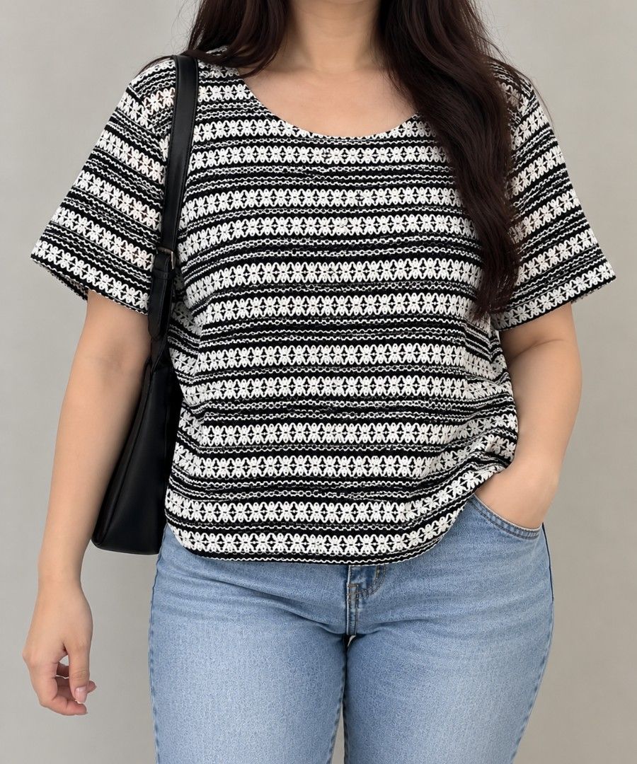 Black & White Woven Textured Top (Category: Blouses) located in San Mateo. Submitted by sellbypelle (Listing ID 1464675496, Image 1). Description: Thrifted 🌸 Brand: Yi Ying W: 22 (44bust) L : 23 inch No Issue Location: Rizal 💰 Payment: GCash — payment first 📦 Shipping: +sf J&T only 🗓️ Batch shipping: Shipments are sent out once a week ⏳ Kindly order only if you're okay with the batch-shipping schedule. 💡 Actual color may vary slightly due to