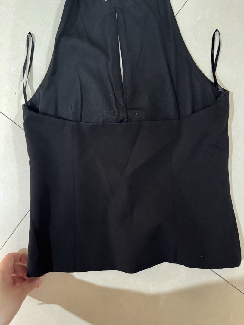Black Halter Top With Rhinestone Bows (Category: Sleeveless) located in Quezon City. Submitted by sweetlyluxe (Listing ID 1465485669, Image 3). Description: - Color: Sleek black - Design: High neck halter style with vertical front cutout - Accents: Three sparkling rhinestone bows down the front - Closure: Convenient side zipper - Perfect for: Parties, clubbing, and night outs like zara.