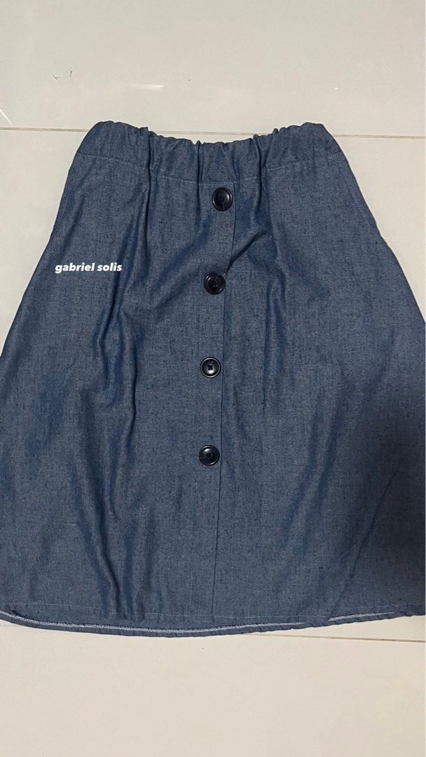 Blue Denim Button-Front Skirt with Elastic Waist (Category: Skirts) located in Cainta. Submitted by taoxu (Listing ID 1465491653, Image 1). Description: waistline : 26-30 gabriel solis on FB meet up: cainta or manila pick up: lalamove OR lalamove to jnt/lbc.