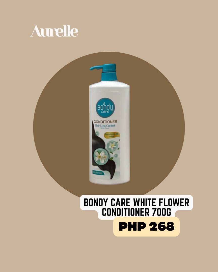 Bondy white flower conditioner (Category: Body Care) located in Manila. Submitted by aurelleph (Listing ID 1465522610, Image 1). Description: 🎀FOLLOW OUR FB, IG AND TIKTOK Stay updated with our latest products, new arrivals, announcements, and restocks. IG: @aurellephofficial FB: Aurelle TIKTOK: aurellephofficial See you there! ♡.