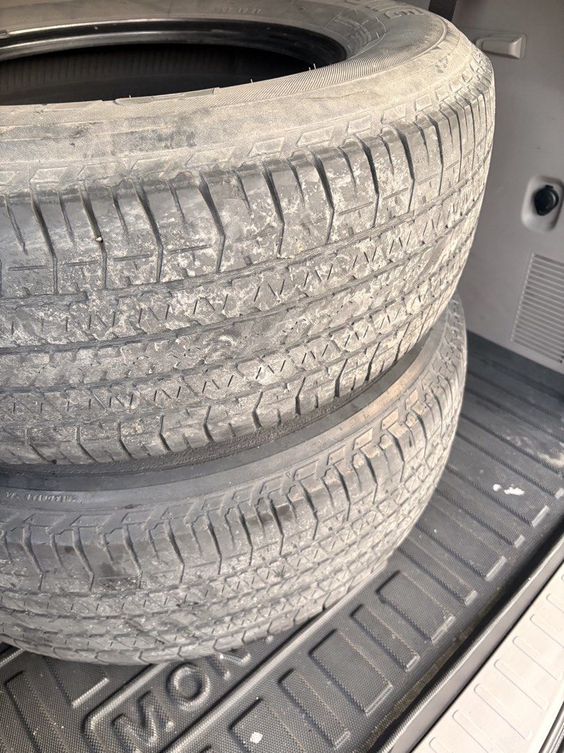 Bridgestone Dueler H/T 2018 70% Tread (Category: Mags and Tires) located in Las Pinas. Submitted by travpm (Listing ID 1465426053, Image 3). Description: Used Bridgestone Dueler H/T tires, 2018 production. Selling cheap for quick disposal. Best used as spare/emergency tires only due to age and remaining tread condition (about. 70%. Size: 265/65R17 112S Quantity: 2 pcs Price: ₱1,200 for both Slightly negotiable for sure buyer. Condition is exactly