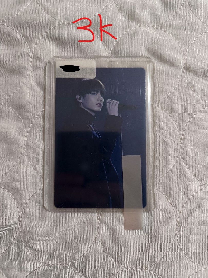 BTS Jungkook Photocard Collection Various Versions (Category: K-Wave Merchandise) located in Cabuyao City. Submitted by lourge.ig (Listing ID 1465449504, Image 1). Description: - Official BTS Jungkook photocards - 5 different versions from various eras and concepts - Condition: Mint, clean front and back with no bends or creases - Storage: Kept inside top loaders for extra protection - Purchase options: Available individually or as a set - Send a