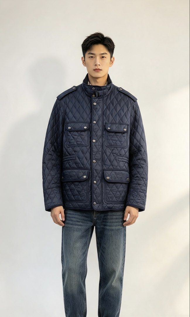 Burberry Brit Quilted Field Jacket Navy XL (Category: Coats, Jackets and Outerwear) located in Paranaque City. Submitted by preluxeshop_ph (Listing ID 1465550123, Image 1). Description: Burberry Brit Quilted Field Jacket Navy XL - Color: Navy Blue - Size: XL - Material: 100% Polyamide outer, Cotton & Polyester lining - Origin: Made in Thailand - Design: Classic diamond quilt pattern with iconic check lining - Details: Multiple front flap pockets,