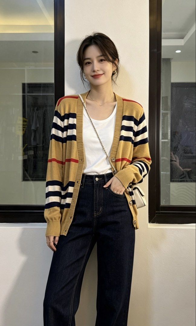 Burberry Striped Knit Cardigan (Category: Longsleeves) located in Paranaque City. Submitted by preluxeshop_ph (Listing ID 1465560842, Image 1). Description: Burberry Striped Knit Cardigan - Iconic stripe pattern - V-neck design - Button-up front - Two front pockets - Material: Cashmere, Polyester, Nylon blend - Ideal for layering 🔥CHECK OUT MY PROFILE FOR 100+ OTHER HIGH-END CURATED STREETWEAR, COATS AND VINTAGE DROPS!.