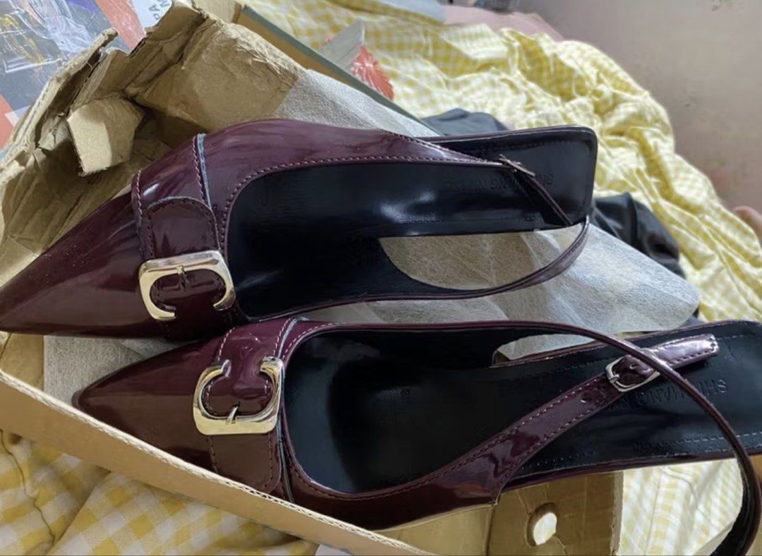 Burgundy Slingback Heels with Silver Buckle (Category: Heels) located in Bacacay. Submitted by meowmeowkitti (Listing ID 1465533792, Image 2). Description: RFS : barely wear it .