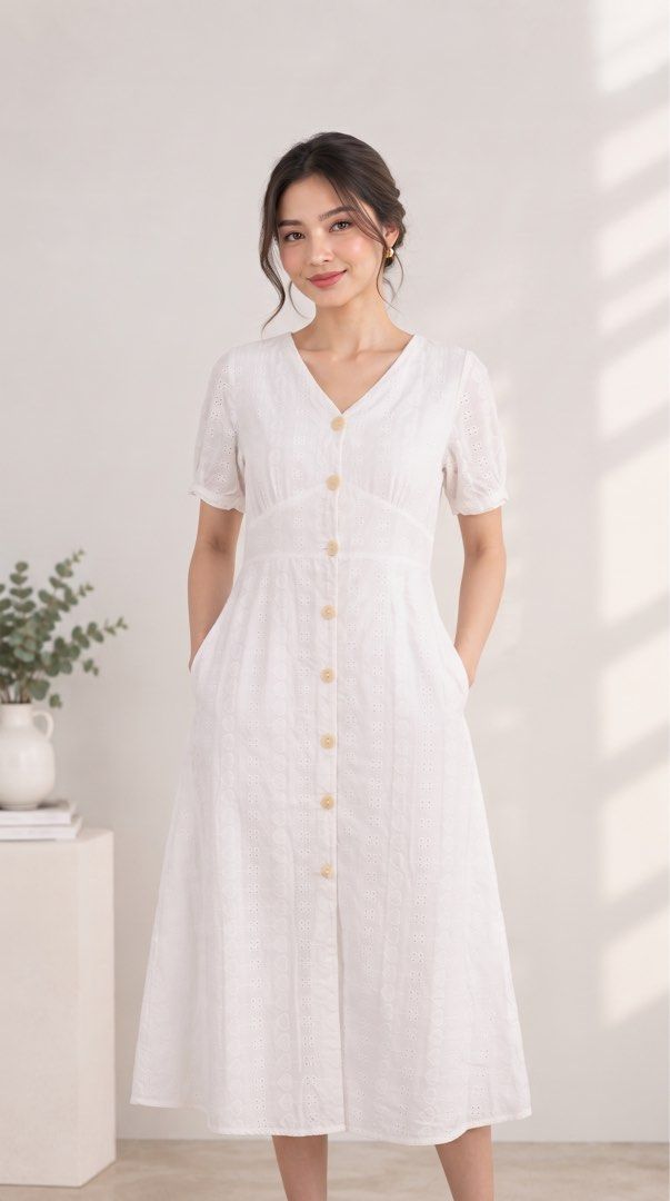 Button-down Eyelet Dress (Category: Dresses) located in Nabua. Submitted by prlvdthgss (Listing ID 1465500080, Image 1). Description: The first photo is AI-generated ✨ RFS: Hindi na kasya. Ang ganda din nito when worn. 😍 Best fit medium. Wala ‘yang bulsa. Price+sf Gcash/Maribank 📍camsur, bicol .