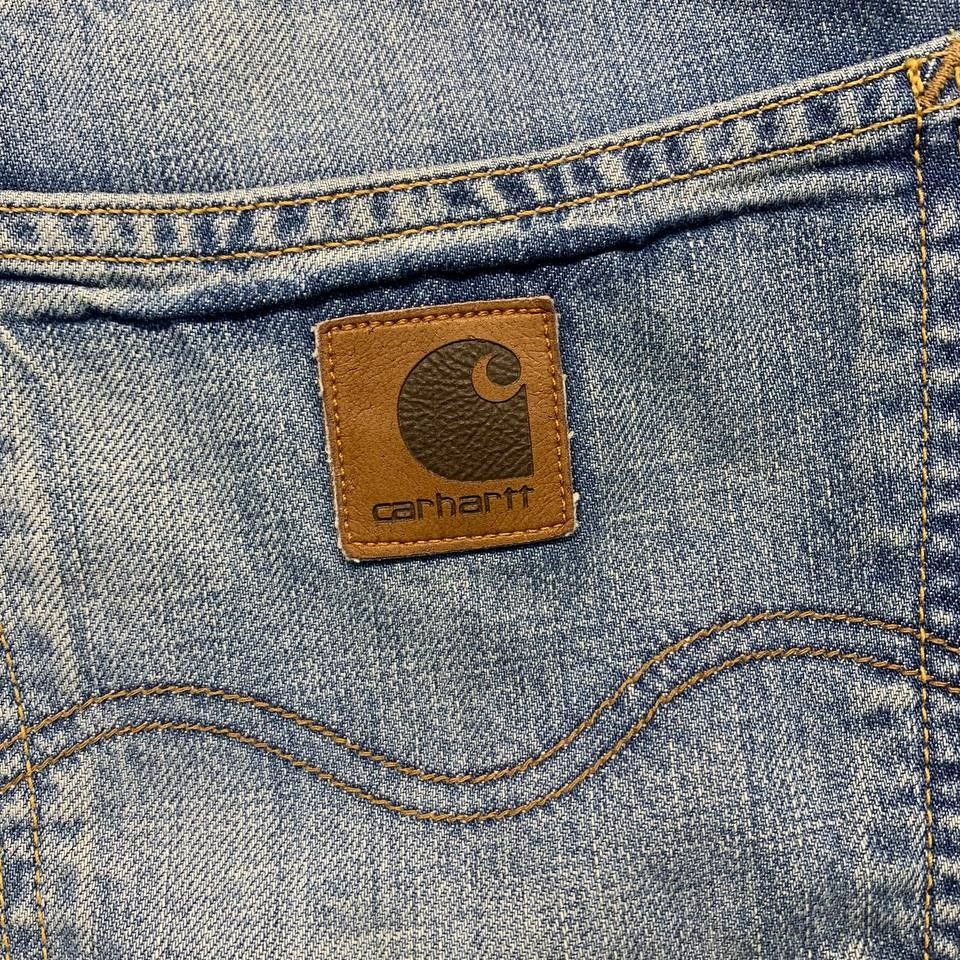 Carhartt Denim Original Straight Fit Pants (Category: Jeans) located in Mandaluyong City. Submitted by theroom501 (Listing ID 1465420719, Image 3). Description: Carhartt Denim Original Straight Fit Pants Style Code: Size on Tag: 36 Color: Blue Condition: Good pre-owned condition with a heavily distressed vintage look. Flaws/Issues: Heavy distressing throughout the fabric faded paint stain. Flat Lay Measurements: Pit to Pit: 36 inches Length: 43 i