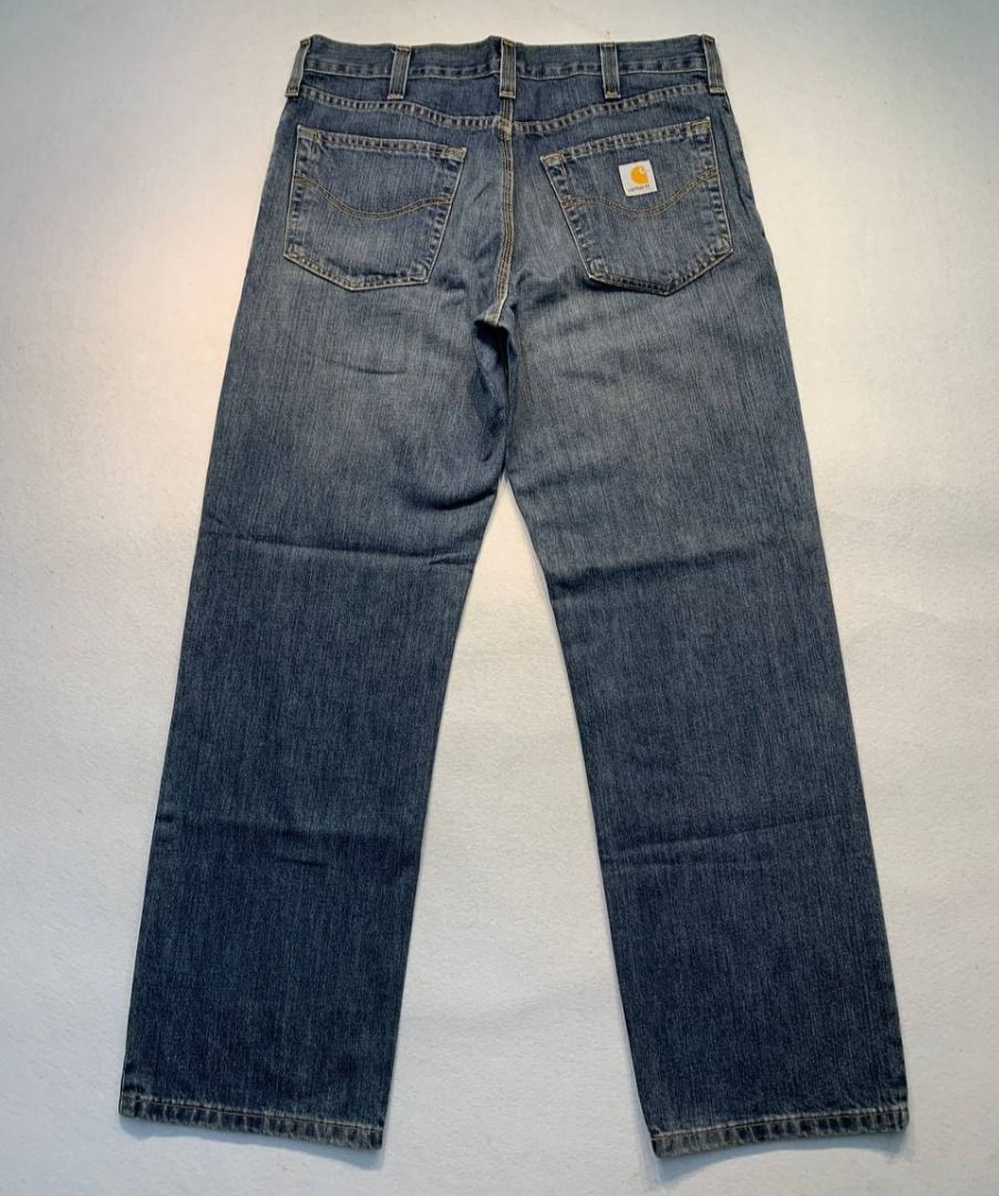 Carhartt Original Relaxed Fit Pants (Category: Jeans) located in Mandaluyong City. Submitted by theroom501 (Listing ID 1465414726, Image 1). Description: Carhartt Original Relaxed Fit Pants Style Code: 101483968 Size on Tag: 34 Color: Blue Condition: Good pre-owned condition with a heavily distressed vintage look. Flaws/Issues: None Flat Lay Measurements: Pit to Pit: 34 inches Length: 40 inches Leegopening Length: 8.5 inches Price: 2,000.