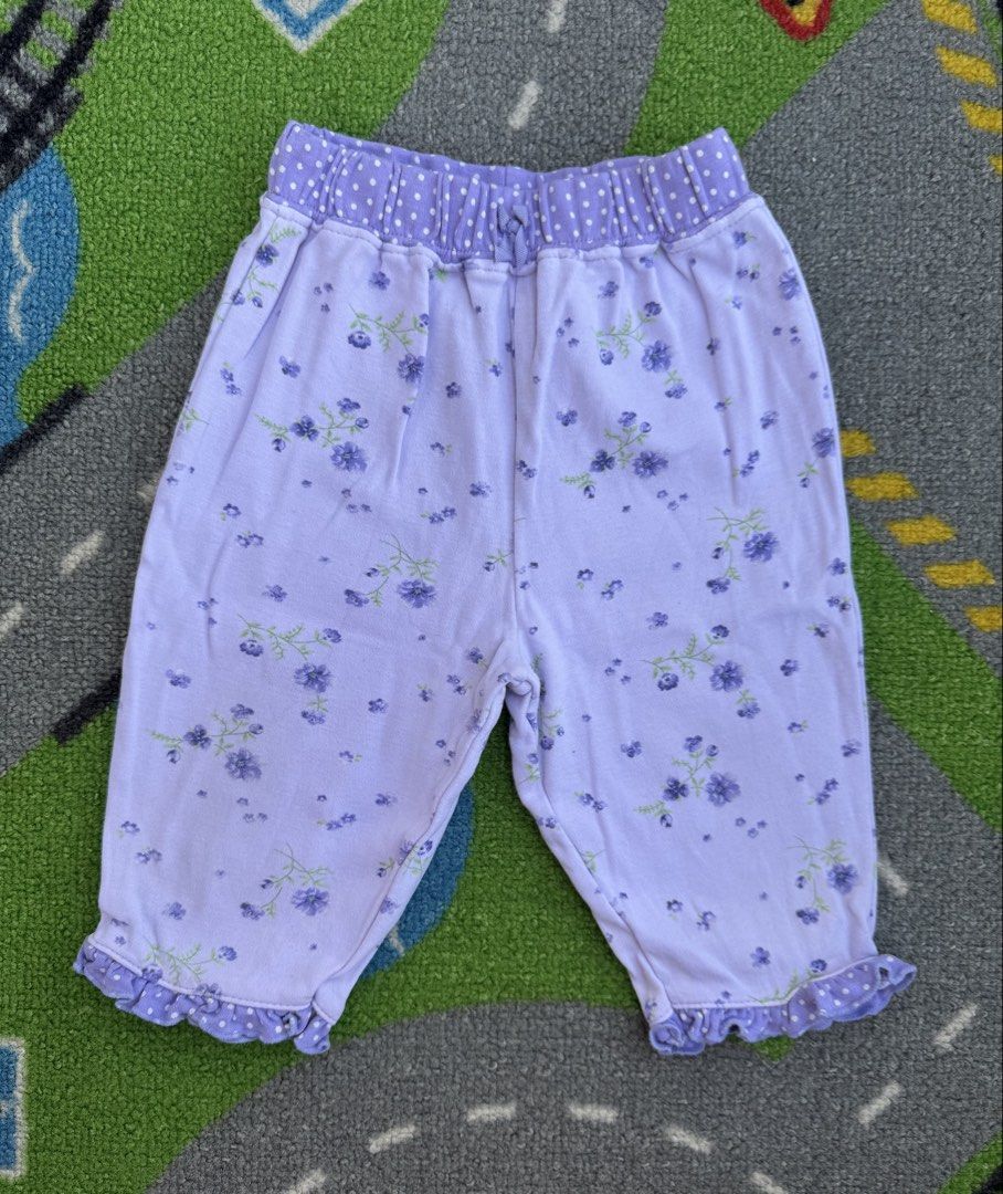 Carter’s Floral Ruffle Hem Pants (Category: Babies & Kids Fashion) located in Rizal. Submitted by preloovved (Listing ID 1465491287, Image 1). Description: Super comfy light purple cotton baby pants featuring adorable blue flowers, polka dot accents, a cute front bow, and matching ruffles at the cuffs. Perfect for everyday play and lounging! Cute light purple baby pants with floral print, polka dot waistband, and ruffled hems. Comfortable and per