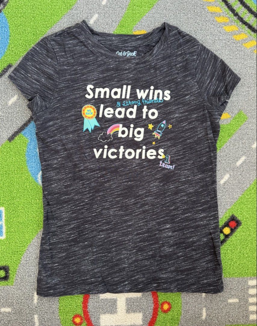 Cat & Jack Graphic T-Shirt (Category: Babies & Kids Fashion) located in Rizal. Submitted by preloovved (Listing ID 1465494071, Image 1). Description: Cat & Jack dark grey heathered graphic tee for kids. Features a motivational front print with fun icons and a soft cotton blend. Comfortable and stylish for everyday wear! Preloved, 6yo Meet-up only in GB1 San Mateo, Rizal Shipping fee c/o buyer. Tres Marias or J&T express Payment to be sent to me v