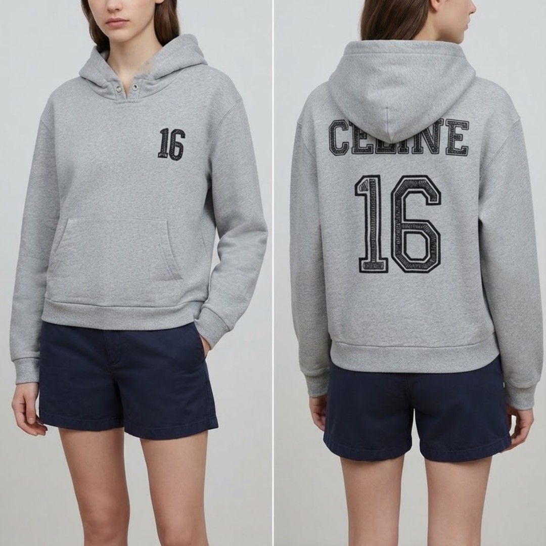 Celine 16 Hoodie Jacket (Category: Coats, Jackets and Outerwear) located in Quezon City. Submitted by rosepam (Listing ID 1465464214, Image 1). Description: Celine Gray No. 16 Hoodie Jacket Size on tag: M *some yellow stains *cut/removed neck tag (with wash tag) *no drawstring sa hood FIX PRICE Measurements posted for reference Wash before wearing (stored item) Bought at a flea market in Japan. Tags are posted. Pls. self authenticate..
