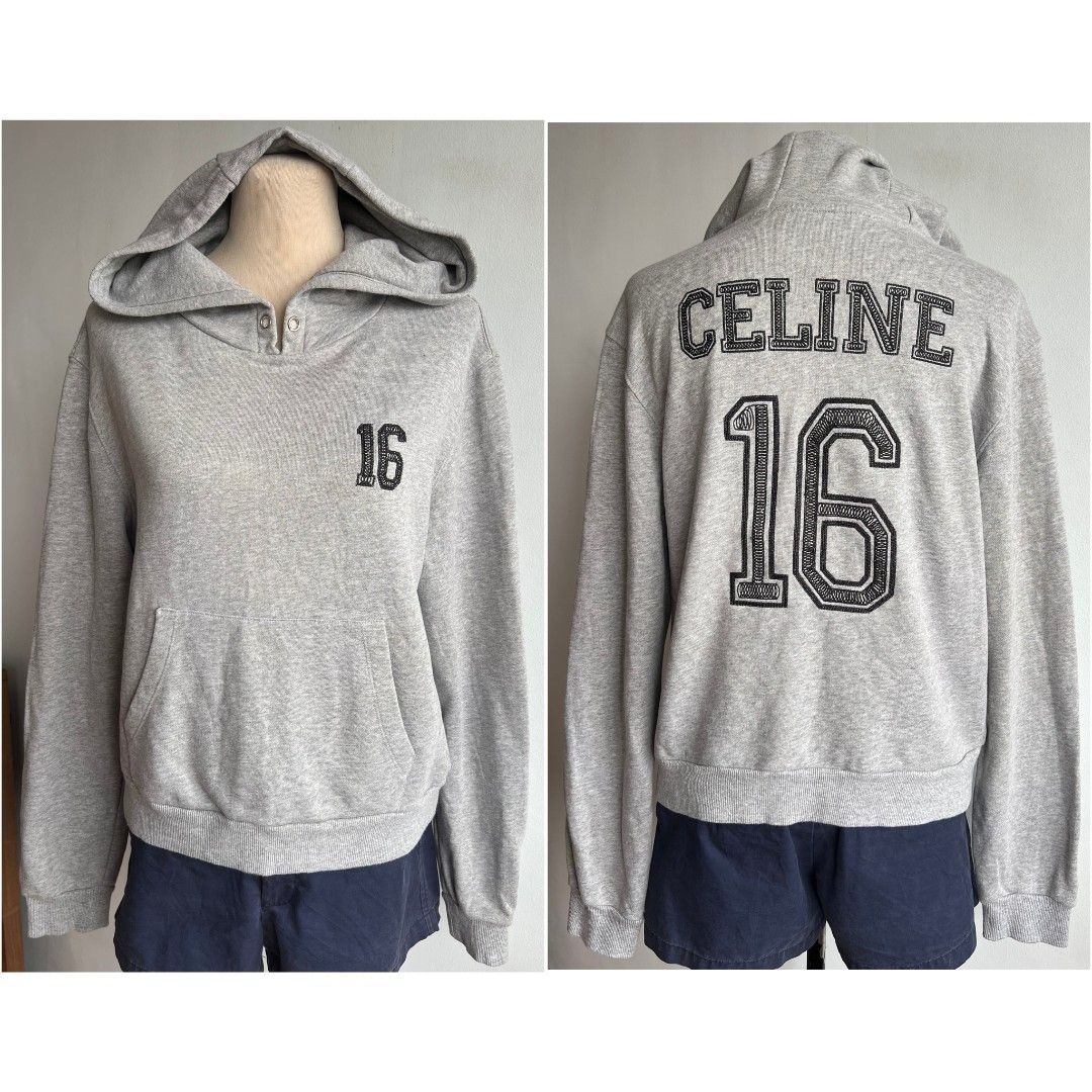 Celine 16 Hoodie Jacket (Category: Coats, Jackets and Outerwear) located in Quezon City. Submitted by rosepam (Listing ID 1465464214, Image 2). Description: Celine Gray No. 16 Hoodie Jacket Size on tag: M *some yellow stains *cut/removed neck tag (with wash tag) *no drawstring sa hood FIX PRICE Measurements posted for reference Wash before wearing (stored item) Bought at a flea market in Japan. Tags are posted. Pls. self authenticate..
