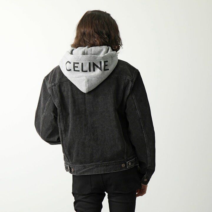Celine FW23 Hooded Trucker Denim Jacket (Category: Coats, Jackets and Outerwear) located in Naga. Submitted by trashfinds (Listing ID 1465552955, Image 2). Description: Details of the item: Size: S on tag Length: 24.5” Width: 22 Color rate: 9/10 Issue: none Need wash .