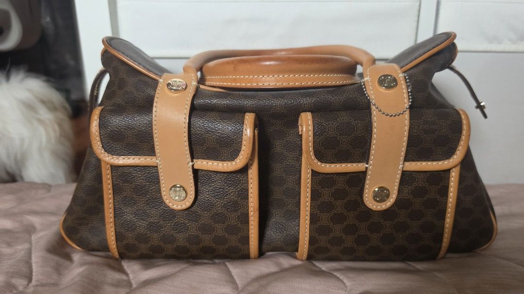 Celine Macadam Bowler Bag Brown with Entrupy (Category: Luxury Bags & Wallets) located in Manila. Submitted by a.sta.ana13 (Listing ID 1465401762, Image 1). Description: - Authentic vintage Celine Bowler bag - Brown Macadam canvas with tan leather trim - Dual top handles and front flap pockets with gold-tone hardware - Spacious interior with lots of compartments - Clean interior lining - Condition: Minor signs of wear on the leather handles from 
