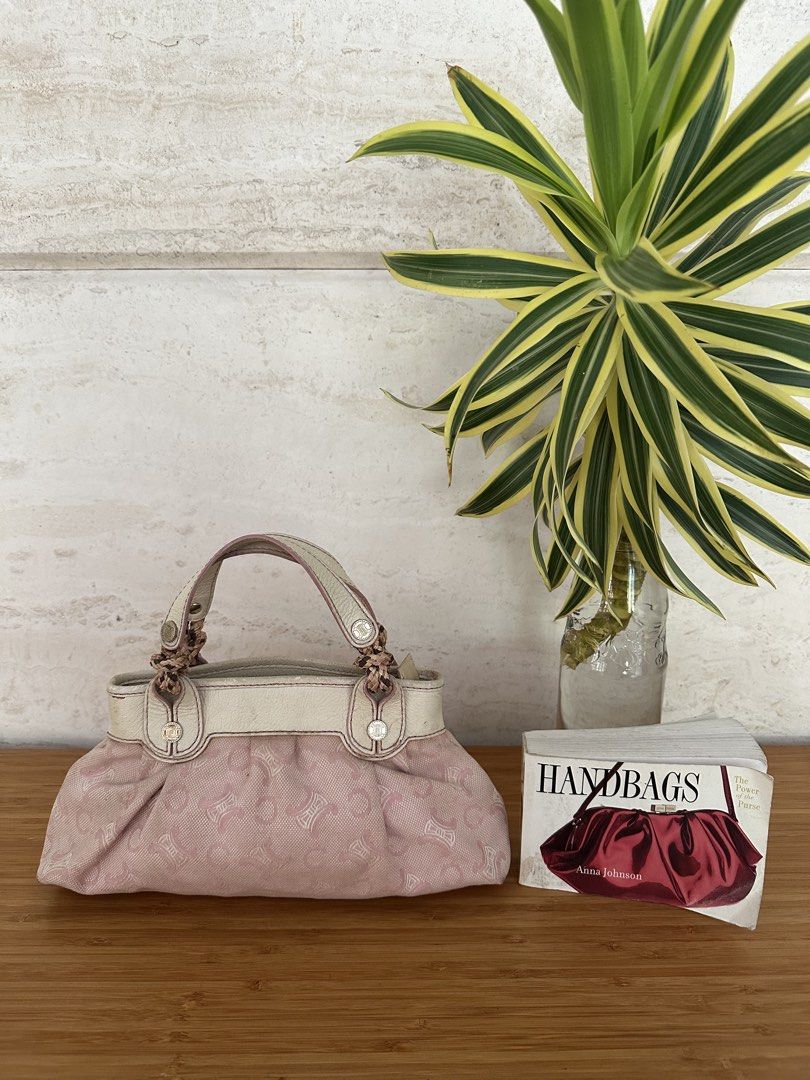 Celine Pink C Brazone mini bag (Category: Luxury Bags & Wallets) located in Muntinlupa City. Submitted by belica (Listing ID 1465438643, Image 1). Description: - Brand: Celine - Material: Pink canvas with C Macadam monogram pattern - Trim & Handles: White leather trim with structured top handles featuring stylish braided rope hardware - Hardware: Silver-tone details - Size: Small and compact, ideal for arm or hand carry - Condition: Excellent pre