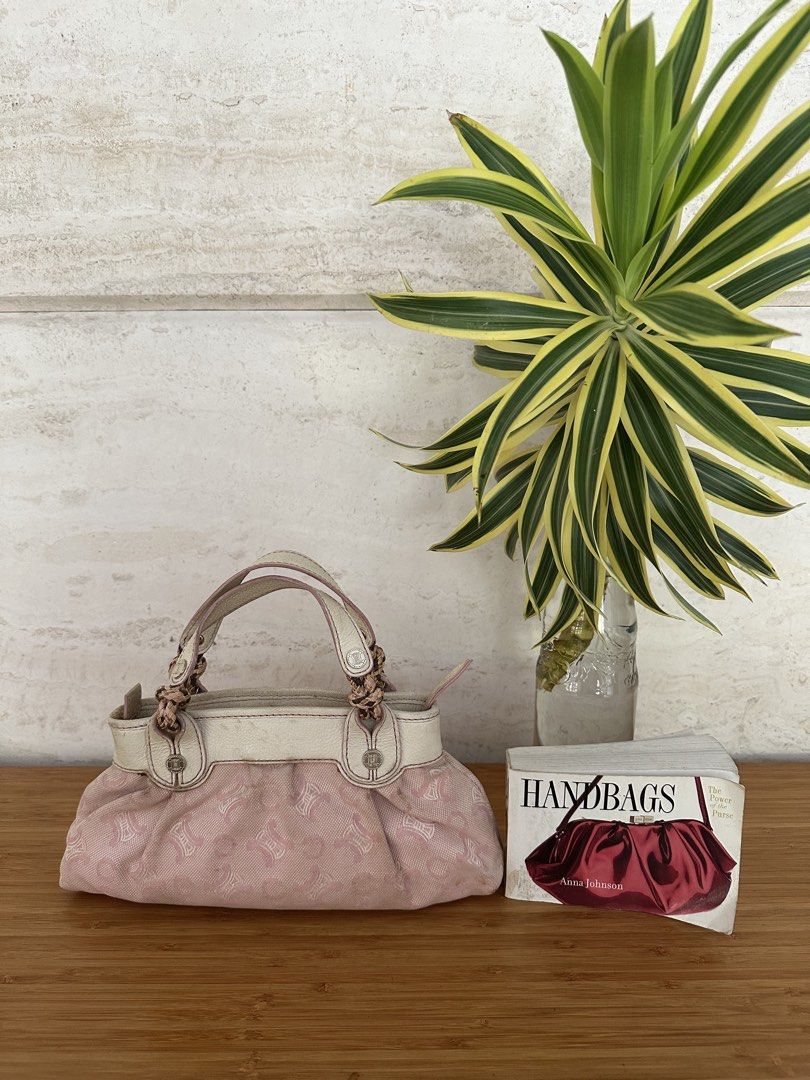 Celine Pink C Brazone mini bag (Category: Luxury Bags & Wallets) located in Muntinlupa City. Submitted by belica (Listing ID 1465438643, Image 3). Description: - Brand: Celine - Material: Pink canvas with C Macadam monogram pattern - Trim & Handles: White leather trim with structured top handles featuring stylish braided rope hardware - Hardware: Silver-tone details - Size: Small and compact, ideal for arm or hand carry - Condition: Excellent pre