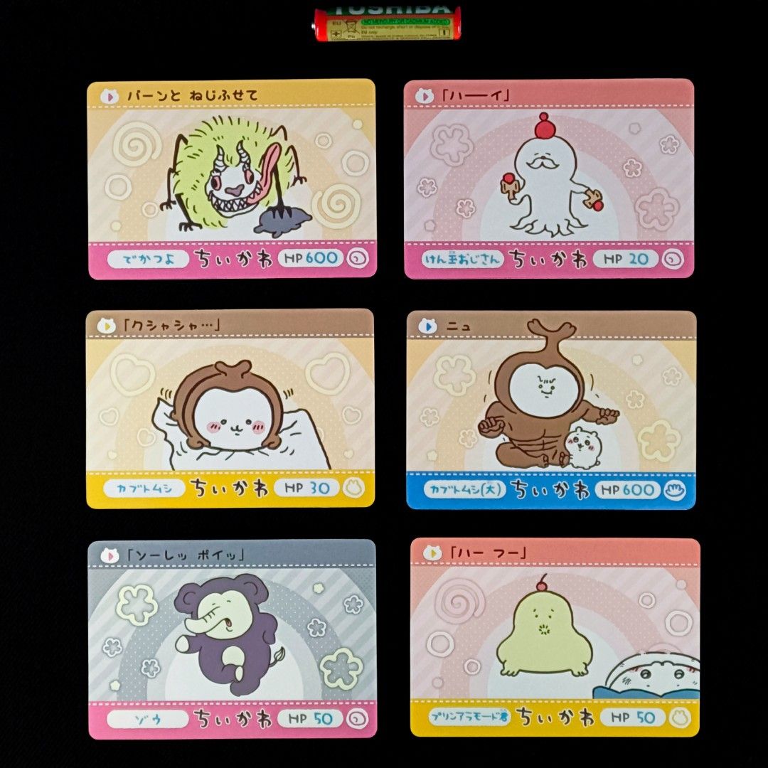 Chiikawa Carddass Trading Cards 2 (Category: Vintage Collectibles) located in Caloocan City. Submitted by yaha.alien (Listing ID 1465519058, Image 1). Description: ❗30 EACH * Dekatsuyo * Kendama Ojisan * Chiikabu - SOLD * Chiikabu True Form * Zou * Pudding A La Mode Kun — Authentic from Japan — MOD: J&T or GGX Standard (shipping fee c/o buyer) 📍 Caloocan City, Metro Manila 📌 Please note that the item may exhibit minor imperfections. Actual item