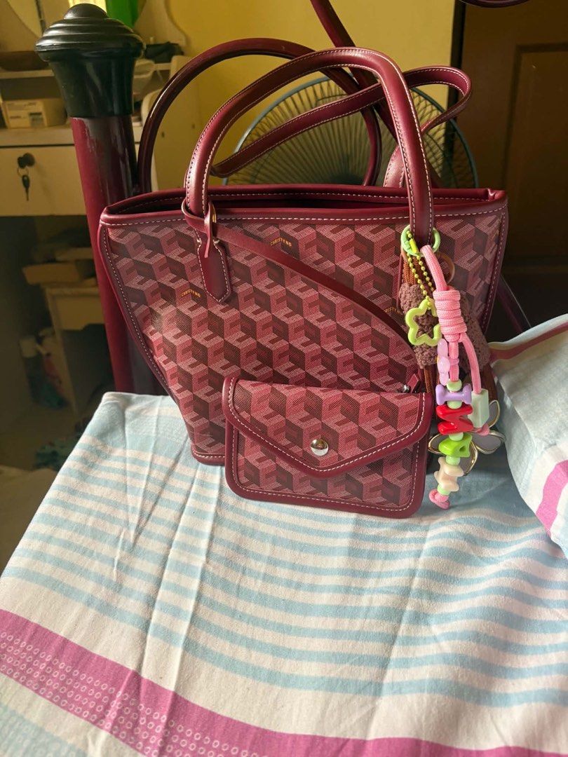 Christy Ng Monogram Tote Bag with Pouch (Category: Tote Bags) located in Makati City. Submitted by eshyangao123 (Listing ID 1464085585, Image 1). Description: Christy Ng Tote Bag Medium in Gray and Chestnut Brown Christy Ng Mini Tote in Red.