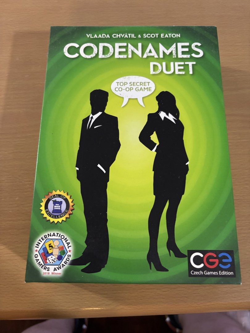 Codenames Duet Co-op Game Czech Games Edition (Category: Board Games & Puzzles) located in Pasig City. Submitted by johndarell47046 (Listing ID 1465450019, Image 1). Description: - Game: Codenames Duet by Vlaada Chvátil and Scot Eaton - Type: Cooperative 2-player spy word & deduction game - Includes: Original box, rulebook, key cards, token pieces, and word cards - Condition: Well-organized inside the original cardboard insert, cards packed in pl