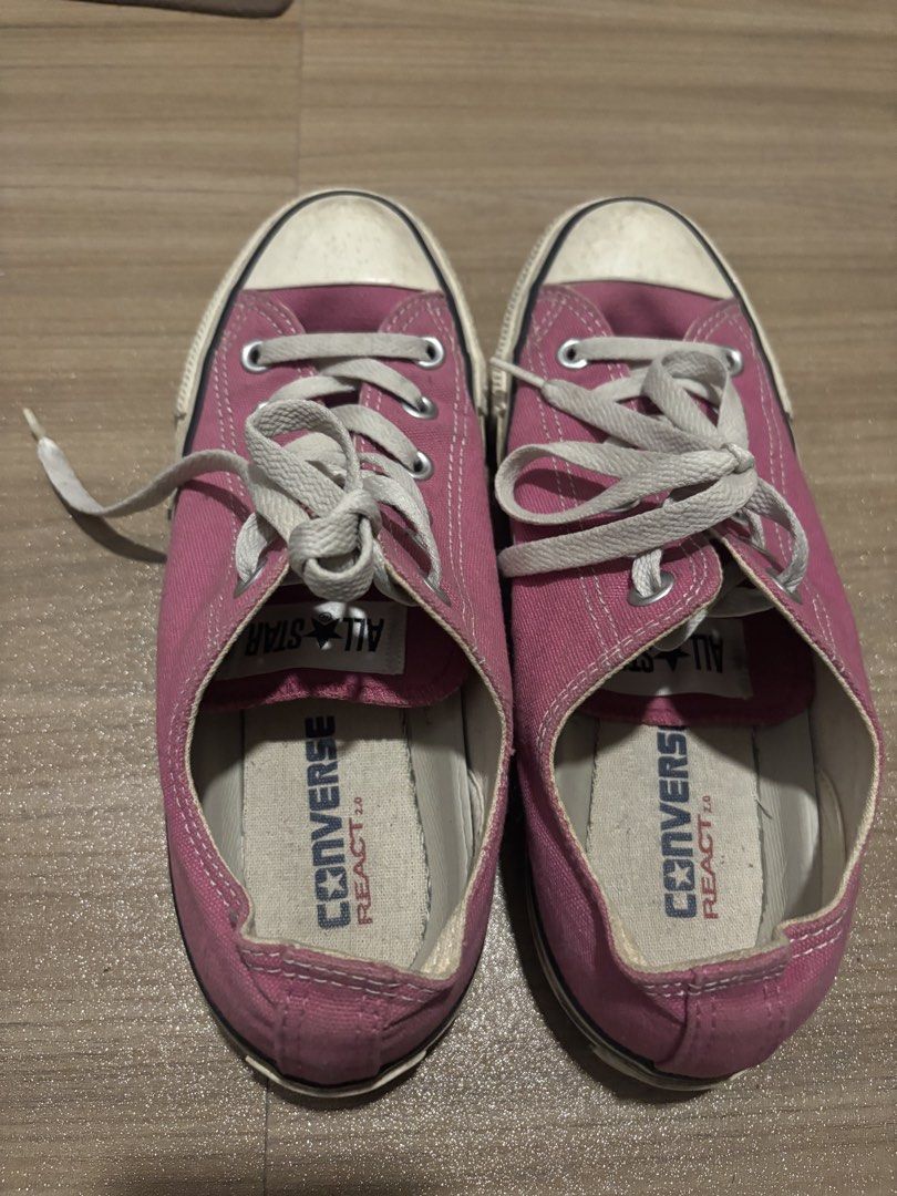 Converse All Star React 2.0 Pink Sneakers US 5.5 (Category: Sneakers) located in Rizal. Submitted by indaylisa (Listing ID 1465468783, Image 1). Description: - Brand: Converse - Color: Pink with white laces - Size: US 5.5 / JPN 24.5 - Features: Converse React 2.0 insoles for added cushion - Condition: Normal wear on soles, minor scuffs and dirt on rubber toe caps (easy to clean with a quick wash) - Origin: Made in Indonesia.