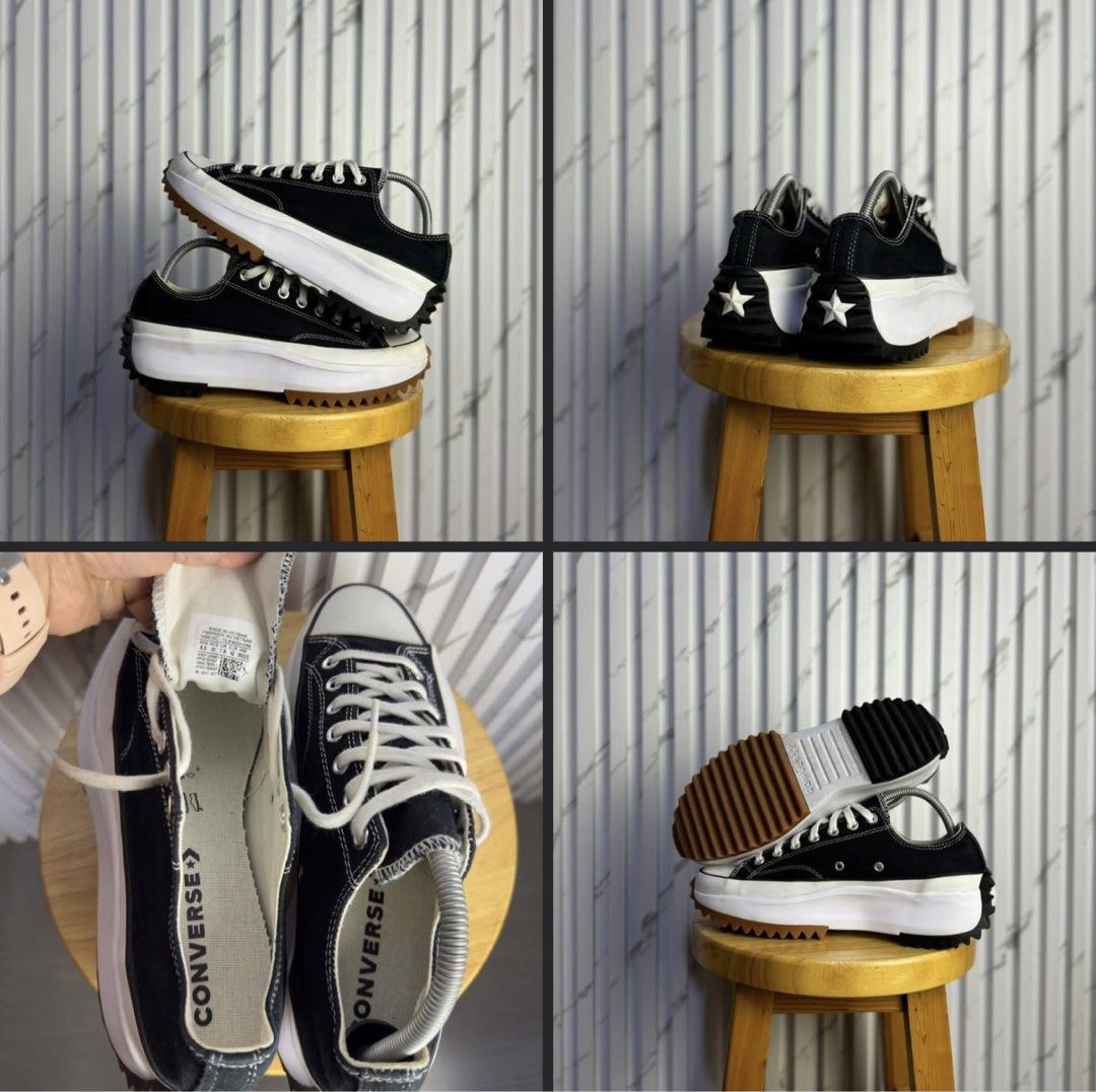 Converse Run Star Hike Black White Platform Sneakers (Category: Sneakers) located in Caloocan City. Submitted by mzcollection_349 (Listing ID 1465434295, Image 1). Description: - Model: Converse Run Star Hike Platform Sneakers - Color: Classic Black and White with gum tread - Size: US Men's 8.5 / US Women's 10 (refer to inside tag) - Details: Iconic chunky jagged rubber sole, white star heel counter, canvas upper with white laces - Condition: Min
