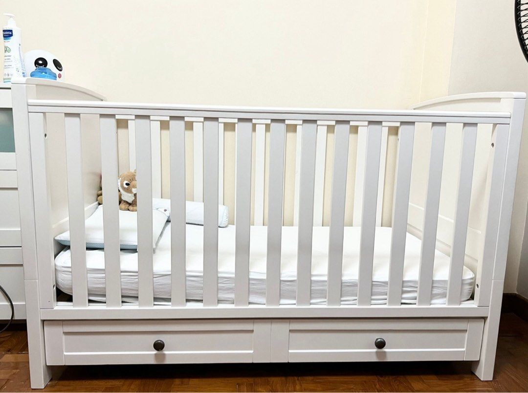 Cot bed (Category: Cots & Cribs) located in Singapore. Submitted by knick.knacks.2 (Listing ID 1465494286, Image 1). Description: Cot bed. For mattress size 140x70cm Mattress base can be adjusted - 3 heights. Collection only from end Nov onwards. Self collection 538864. .
