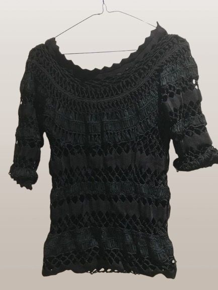 RADZOLI CROCHET BLACK TOP (Category: Longsleeves) located in Marikina City. Submitted by minimalistmanila (Listing ID 1465438554, Image 2). Description: RADZOLI CROCHET BLACK TOP BLOUSE ✨ Bought in London • Condition: Worn twice • Size: Semi medium, 18 inch bust • Details: Semi heavy, with lining • Model is 5'5 Original Price: 30 pounds My Price: P999. Order now! 🔴 No additional pictures will be provided. Lowballers will be ignored. Joybidders w