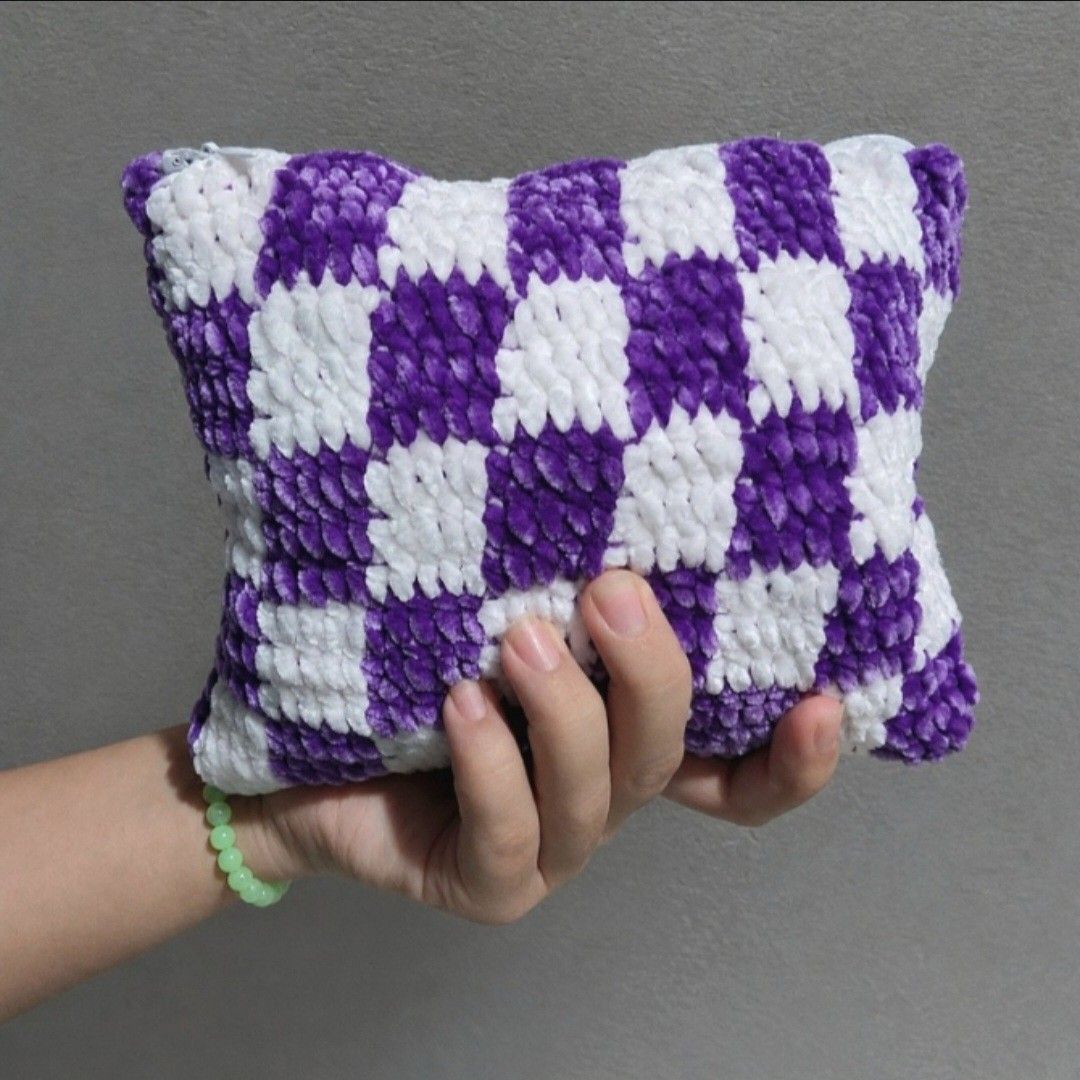 Crochet Checkered Pouch for Makeups and more (Category: Purses & Pouches) located in Lopez. Submitted by kathnyxx.studio (Listing ID 1465539067, Image 1). Description: 🧶 Crochet Pouch made with Velvet Fluffy yarn ✨ 🎨 Customizable Colors 📦 Ship via J&T.