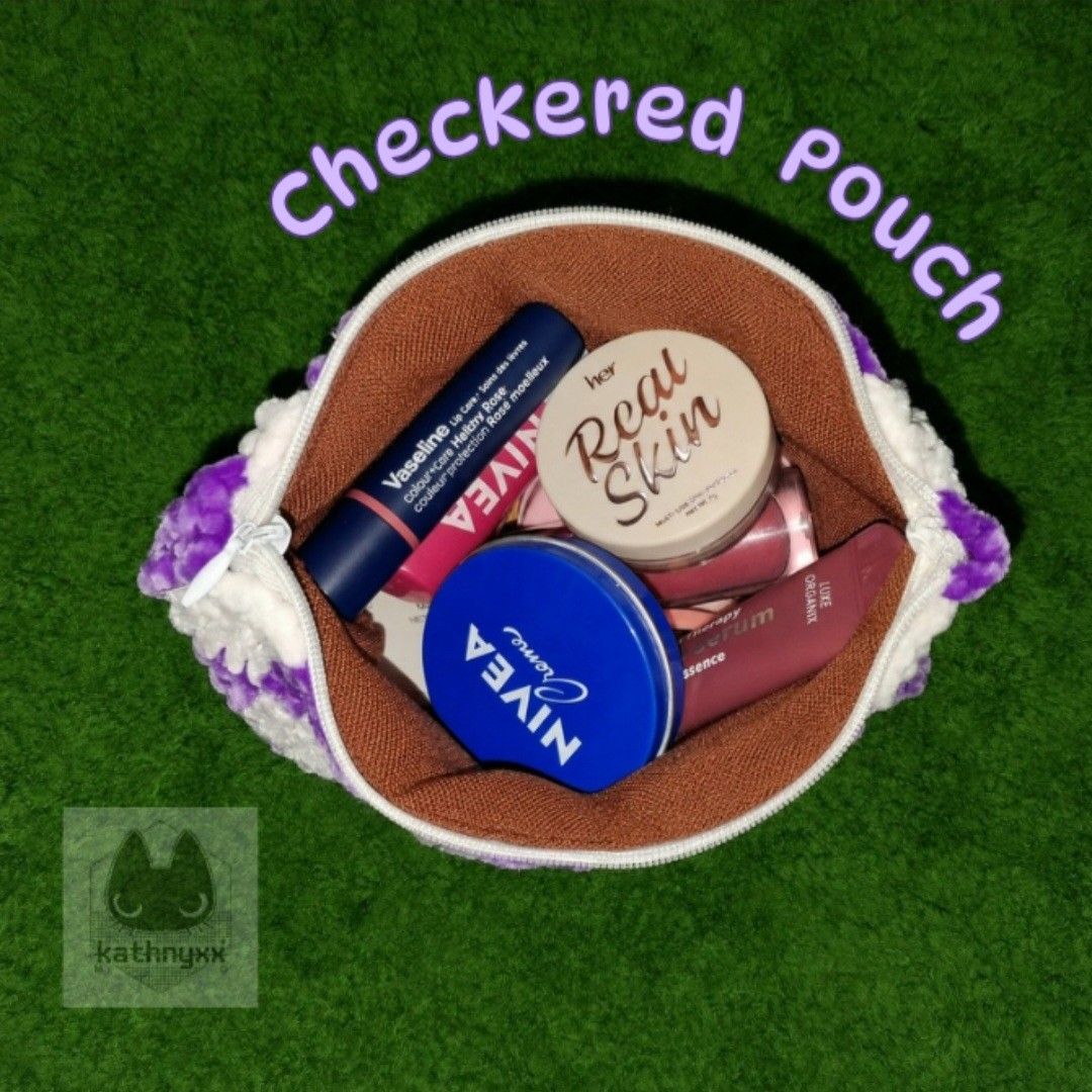 Crochet Checkered Pouch for Makeups and more (Category: Purses & Pouches) located in Lopez. Submitted by kathnyxx.studio (Listing ID 1465539067, Image 2). Description: 🧶 Crochet Pouch made with Velvet Fluffy yarn ✨ 🎨 Customizable Colors 📦 Ship via J&T.