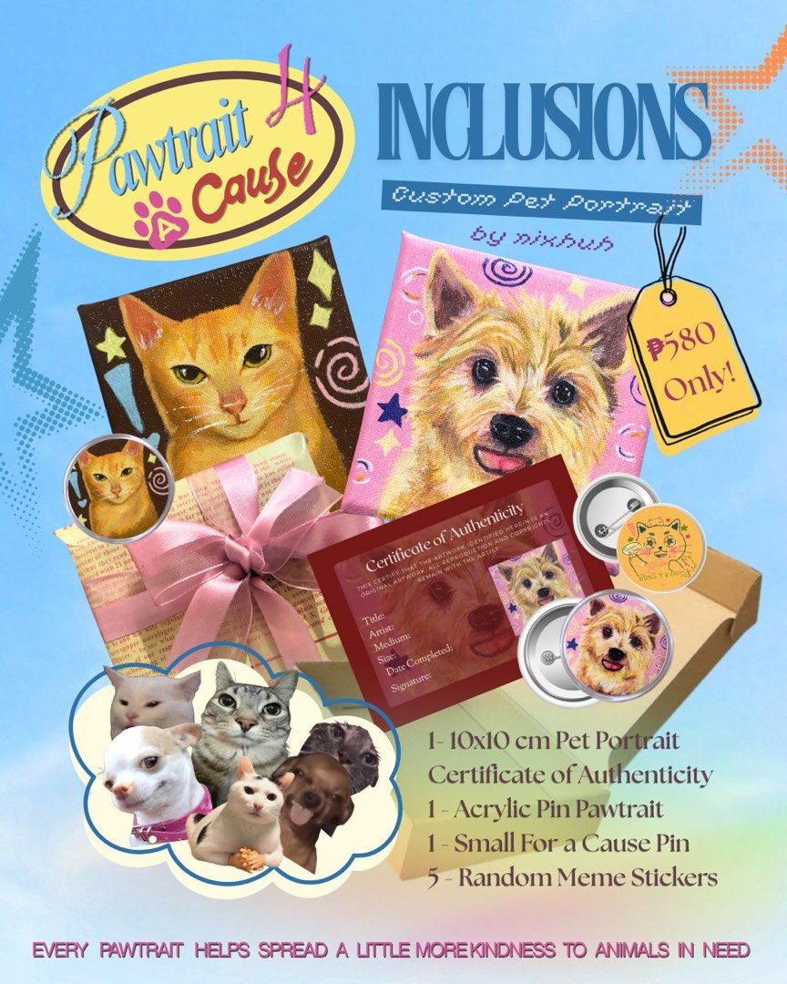 Custom Pet Portrait 4 a Cause (Category: Art & Prints) located in Binan City. Submitted by bearfinds (Listing ID 1465525652, Image 2). Description: At sana, mapakain din ng passion na ‘to ang mga stray at rescued animals! Get a custom 10x10cm pet portrait for only P580! A little portrait of your fur baby can help provide food and support for animals in need Limited slots only! .
