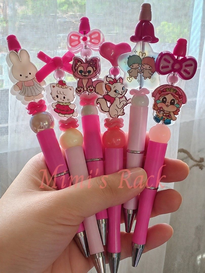 Cute Beadable Pens with Acrylic Charms (Category: Stationery & School Supplies) located in Taguig. Submitted by mimisrack (Listing ID 1465407788, Image 1). Description: 🩷Add a little cuteness to your everyday writing! These adorable beadable pens feature lovely acrylic character charms, pretty decorative beads, and gorgeous pink and pastel details. 💕 Each design is sold individually. Please choose your preferred design! 🧿 ₱120 each 🙂 💎Produc