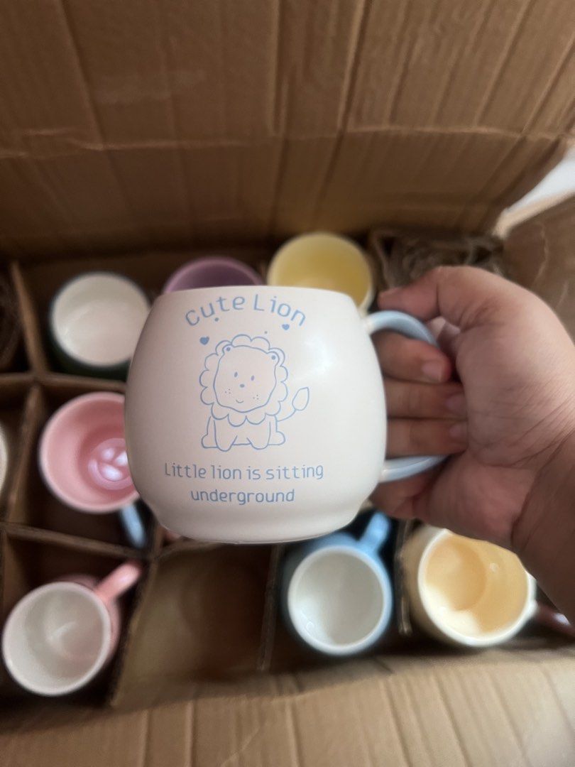 Cute Ceramic Mugs (Category: Coffee & Tea Tableware) located in Taytay. Submitted by wltpf (Listing ID 1465402402, Image 1). Description: - Super cute ceramic mugs in assorted pastel colors and designs - Available styles: Blue with Lion, Solid Cream with Dark Brown Handle, Blue with Daisy, Plain Pink with Red Rim, Pink with Tulip and Bunny - Perfect for coffee, tea, milk, or hot chocolate - Brand new, straight out of the shipping box.