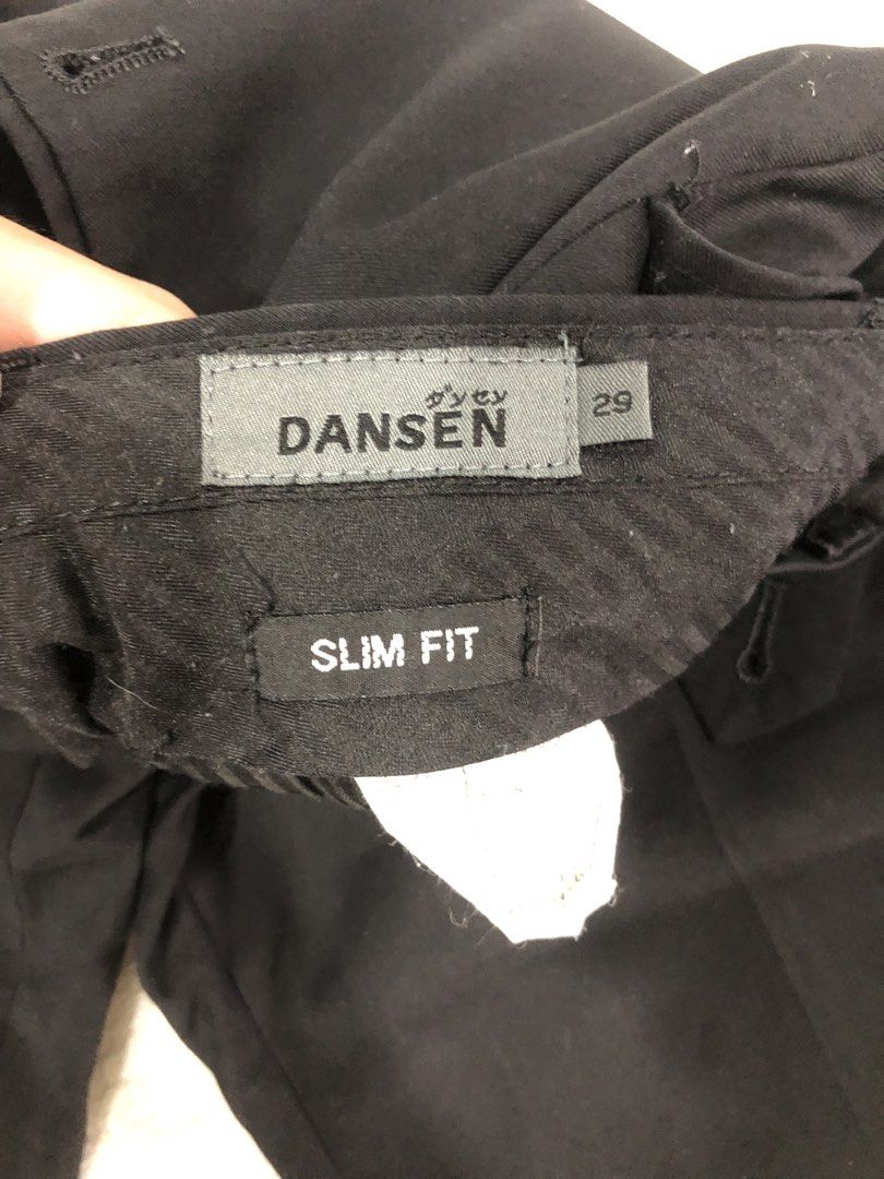 Dansen Slim Fit Black Trousers Size 29 (Category: Trousers) located in Manila. Submitted by janmichael26601 (Listing ID 1465403071, Image 3). Description: - Brand/Model: Dansen slim fit trousers - Color: Solid black - Size: Tagged size 29 - Style: Clean front with button closure and belt loops - Pockets: Two back welt pockets - Measurements: ~37-inch inseam, 6-inch leg opening width - Ideal for: Office wear or smart casual outfits.