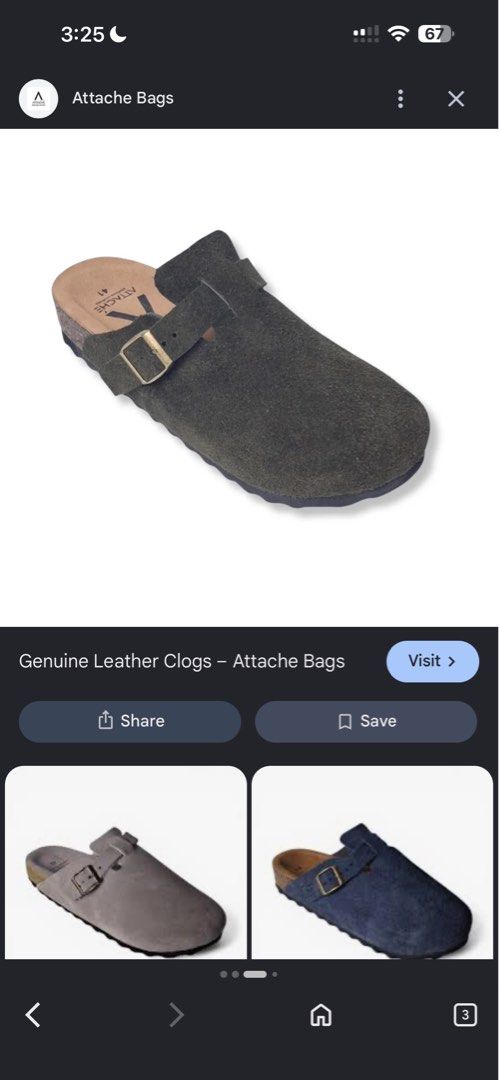 Dark grey slip-on clogs size 40 (Category: Slippers & Slides) located in Mandaluyong City. Submitted by nanokimber71869 (Listing ID 1465560158, Image 3). Description: -Decluttering Sale- negotiable -Brand: Attache - Color: Black - Size: 40 (marked on inner sole) - Features: Adjustable side buckle straps, comfortable cork footbed with brown suede lining, sturdy construction - Condition: Visible wear on suede footbeds and scuff marks on the upper m