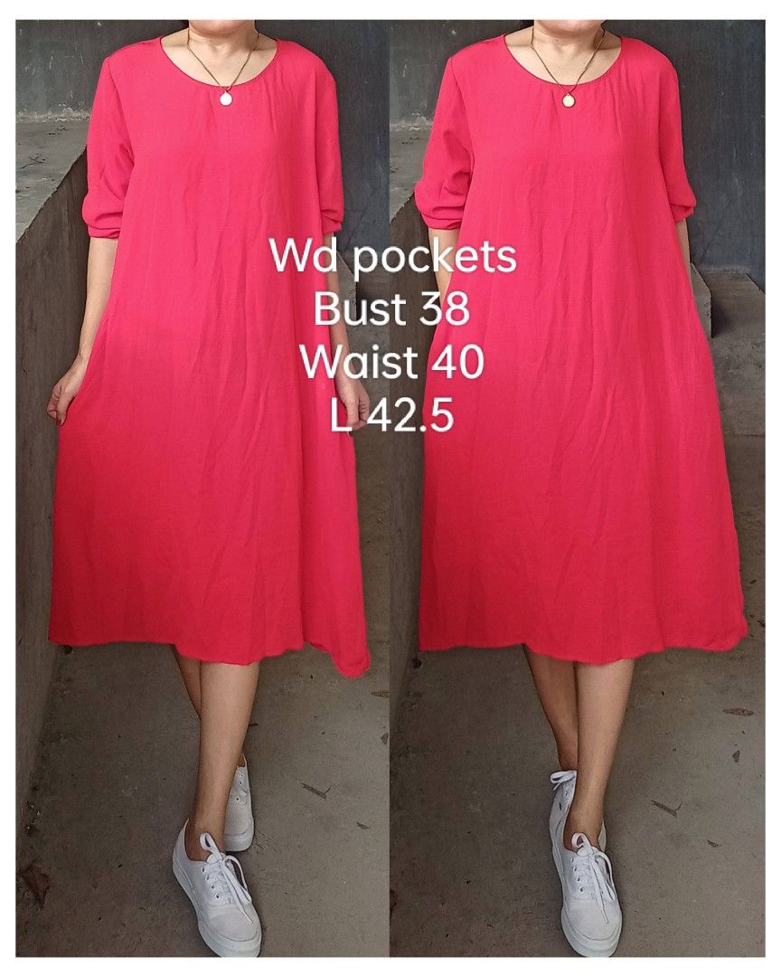 Deep red cotton flowy summer dress (Category: Dresses) located in Davao. Submitted by kannikasok1987 (Listing ID 1465398451, Image 1). Description: Wd side pockets Bust 38 Waist 40 L 42.5 good as new.
