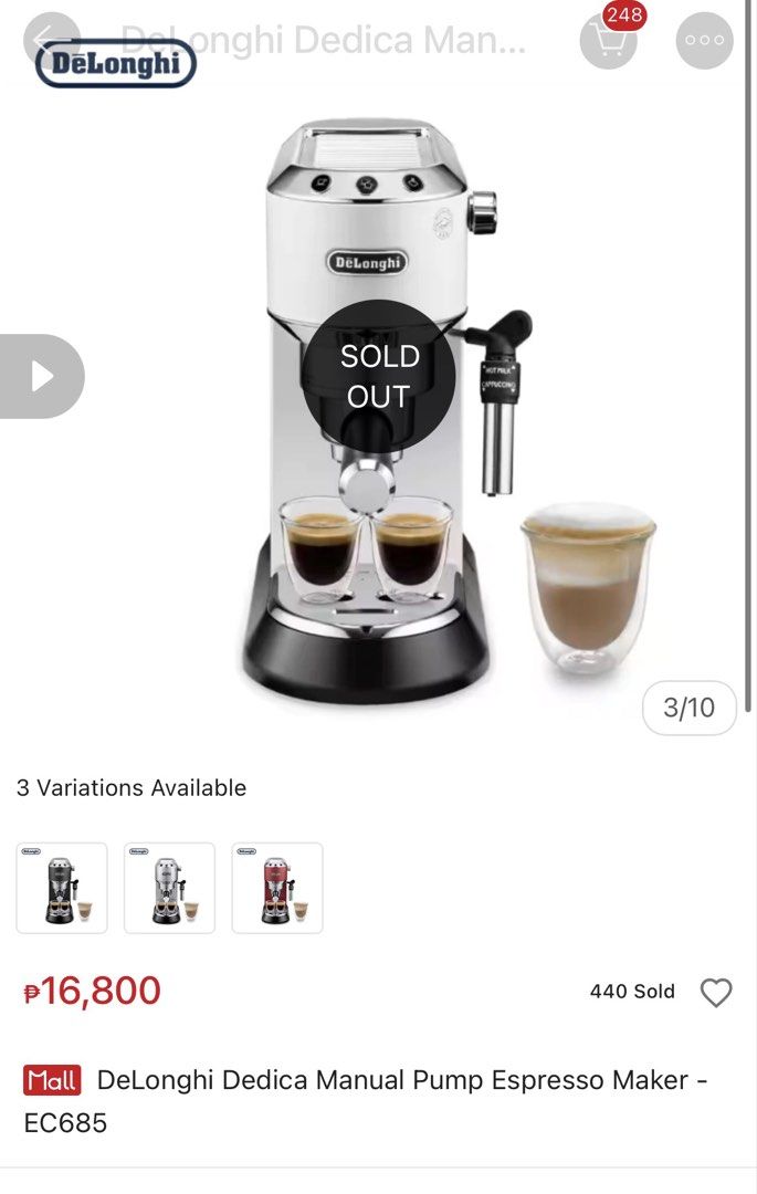 DeLonghi Dedica Espresso Maker (Category: Coffee Machines & Makers) located in Paranaque City. Submitted by dalle_closet (Listing ID 1465508392, Image 2). Description: fully functional slightly used pa po.
