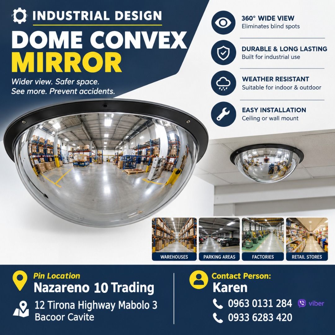 DOME CONVEX MIRROR (Category: Looking For) located in Bacoor. Submitted by kajezame.2021 (Listing ID 1465416944, Image 1). Description: DOME CONVEX MIRROR ore Details and Discount Contact Ms. Karen NAZARENO 10 TRADING 0963 0131 284 0933 6283 420 0956 7028 557 0933 8559 510 Landline: Look for Ms. Karen (046 ) 416 3920 Also available: • Traffic cone • Parking Block stopper • Hooded trash bin • Road Plastic Barrier • Spill boom • Fishing buoy • Spil