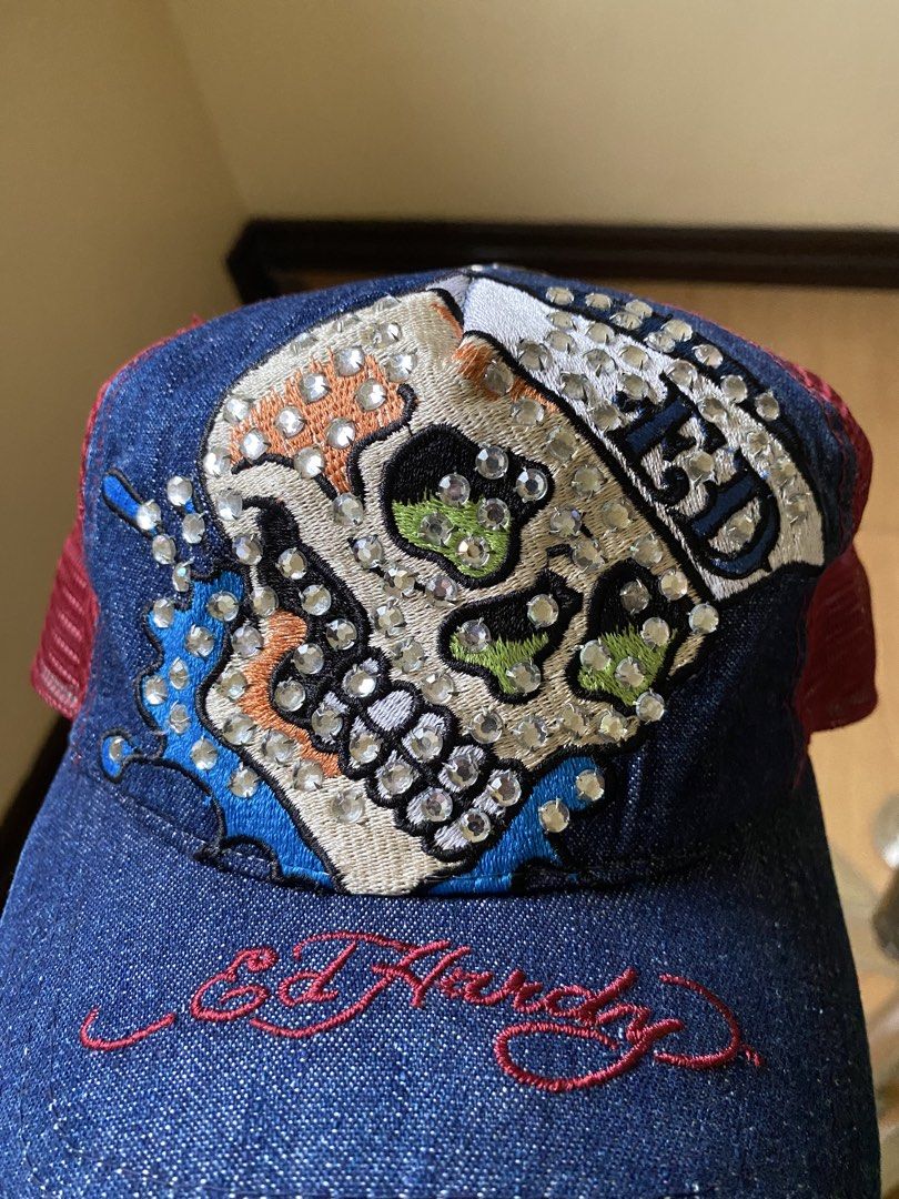Ed Hardy - Rhinestone Skull Trucker Hat (Category: Caps & Hats) located in Puerto Princesa. Submitted by something___. (Listing ID 1465510342, Image 3). Description: Ed Hardy - Rhinestone Skull Trucker Hat OSFA Excellent Condition.