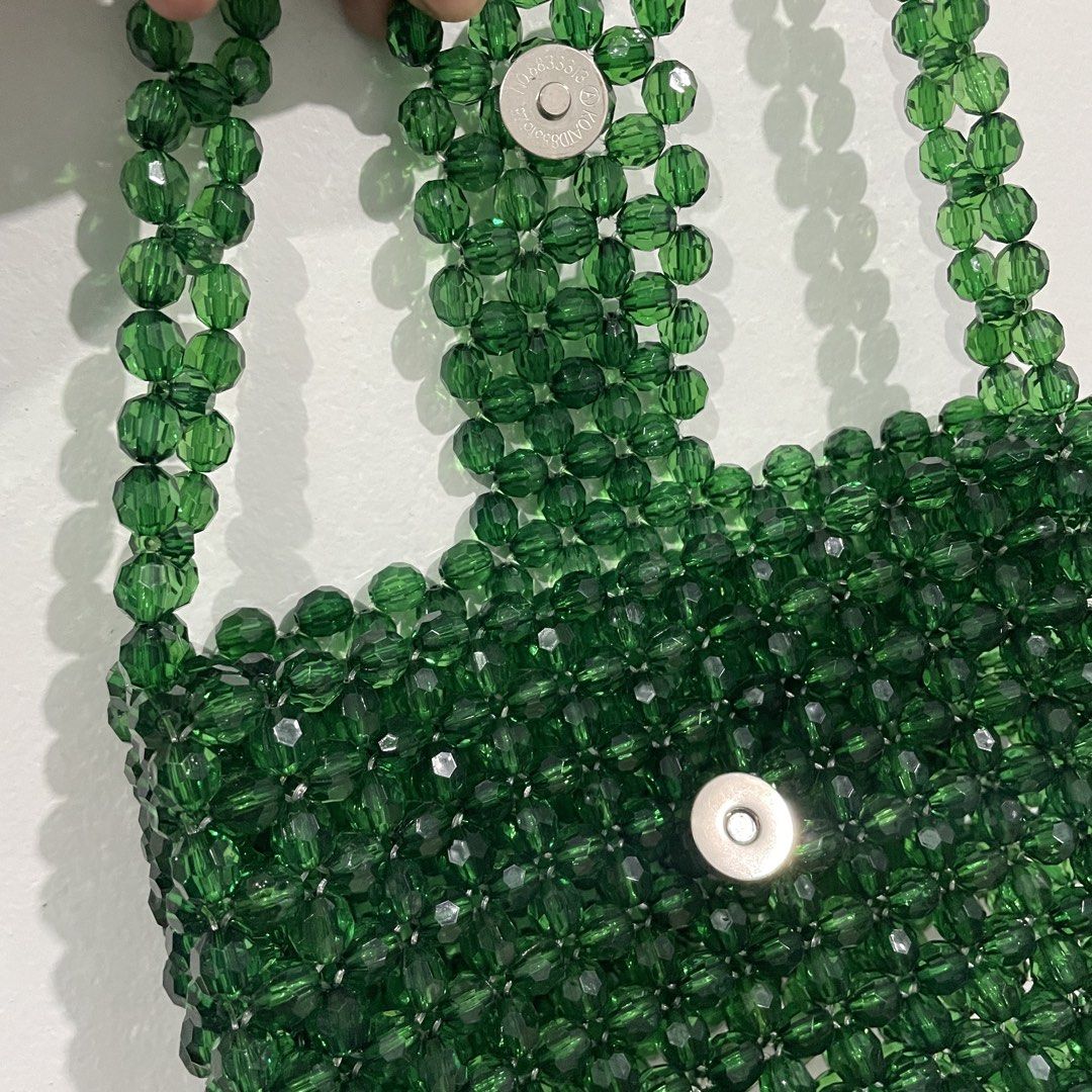 Emerald Green Beaded Shoulder Bag (Category: Shoulder Bags) located in Las Pinas. Submitted by archivedfinds (Listing ID 1465518446, Image 3). Description: Commissioned from a small shop. Handmade and local. RFS: Just stored and not used. Pick-up: Grab/Lalamove arranged by buyer. Delivery: LBC/J&T (shipping within 2 days from payment) MOP: Bank Transfer/Instapay/GCash/Maya .